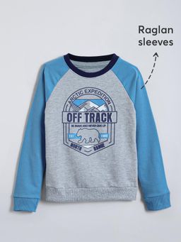 Hopscotch - Boys Grey And Blue Text Print Full-Sleeve Sweatshirt