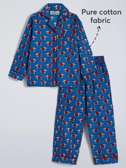Hopscotch - Girls Blue Elephant Print Cotton Shirt Blouse and Pajama Sleepwear Set