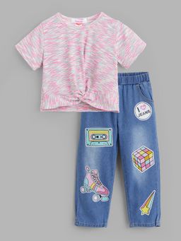 Hopscotch - 2-Pc Abstract Print Blouse & Jeans