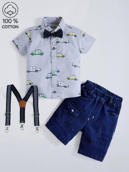 Hopscotch - 2-Pc Classic Car Bow Tie Cotton Short Set