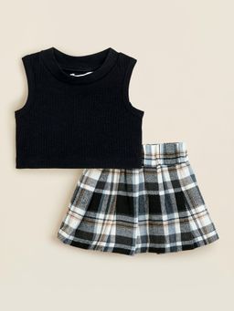 Hopscotch - 2-Pc Herringbone Plaid Pleated Skirt Set