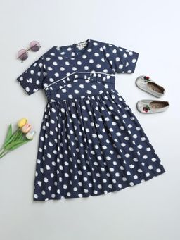 Hopscotch - Girls Blue Floral Print Casual Dress