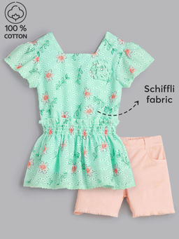 Hopscotch - 2-Pc Cotton Floral Blouse & Shorts
