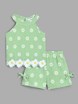 Hopscotch - 2-Pc Floral Applique Blouse & Shorts