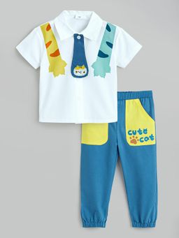Hopscotch - 2-Pc Little Boss Tie Print Shirt & Joggers