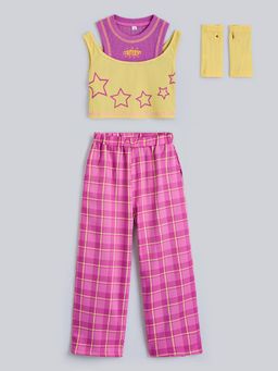 Hopscotch - 2-Pc Checkered Pant Set With Gloves