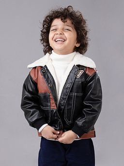 Hopscotch - Boys Black and Brown Solid Full-Sleeve Jacket