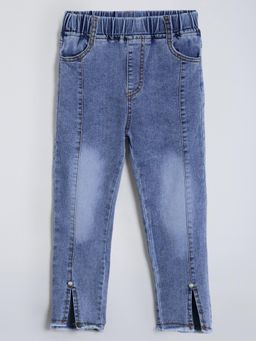 Hopscotch - Girls Blue Pearl Applique Slim Fit Jeans