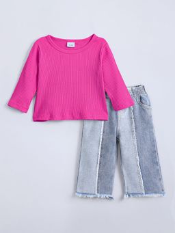 Hopscotch - 2-Pc Textured Ribbed T-shirt & Jeans