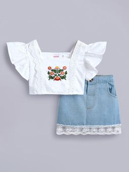 Hopscotch - 2-Pc Floral Ruffled Blouse & Skirt