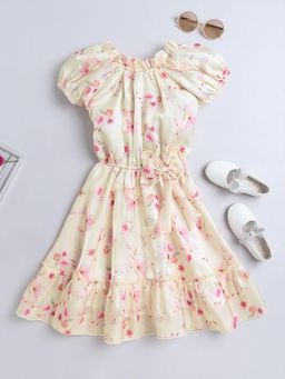 Hopscotch - Floral Puff Applique Casual Dress