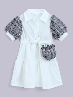 Hopscotch - Tweed Puff Sleeve Collar Dress