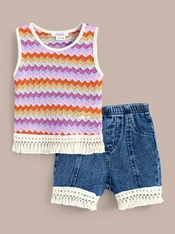 Hopscotch - 2-Pc Textured Blouse and Shorts