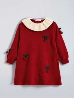 Hopscotch - Cherry Detail Ruffle Neck Dress