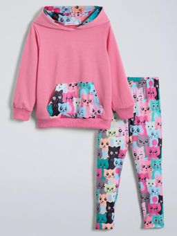 Hopscotch - 2-Pc Cat Print Hooded Sweatshirt & Leggings