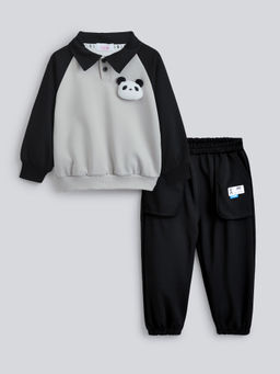 Hopscotch - 2-Pc Panda Collar Sweatshirt & Joggers