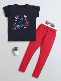 Hopscotch - Girls Navy Graphic Print T-shirt