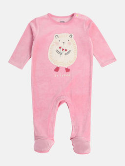 Hopscotch - Girls Pink Animal Embroidered Full-Sleeve Footie