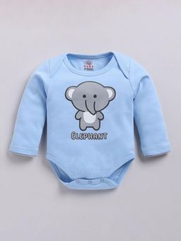 Hopscotch - Boys Blue Elephant Print Cotton Full-Sleeve Onesie