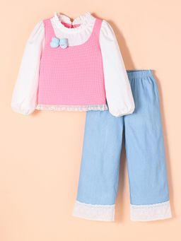 Hopscotch - 2-Pc Bow Detail Lace Trim Pants Set