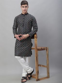 SOJANYA - Silk Blend Embroidered Black Kurta with Churidar