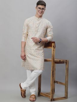 SOJANYA - Silk Blend Multi Embroidered Cream Kurta with Churidar