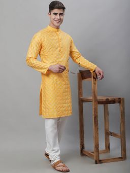 SOJANYA - Silk Blend Embroidered Mustard Kurta with Churidar