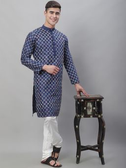SOJANYA - Silk Blend Multi Embroidered Navy Blue Kurta with Churidar