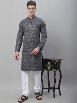 SOJANYA - Cotton Linen Black Foil Print Kurta and Churidar