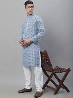 SOJANYA - Cotton Linen Blue Foil Print Kurta and Churidar