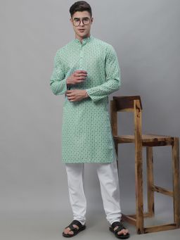 SOJANYA - Cotton Linen Sea Green Foil Print Kurta and Churidar