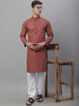 SOJANYA - Cotton Linen Maroon Foil Print Kurta and Churidar