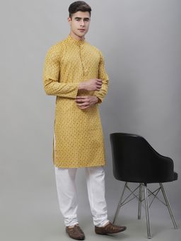 SOJANYA - Cotton Linen Mustard Foil Print Kurta and Churidar