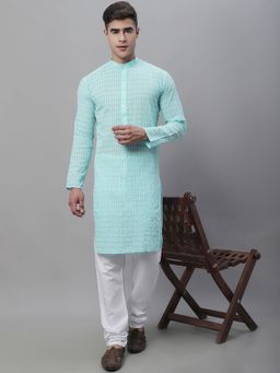 SOJANYA - Pure Cotton Embroidered Blue Kurta with Churidar