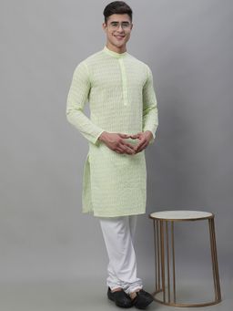 SOJANYA - Pure Cotton Embroidered Green Kurta with Churidar