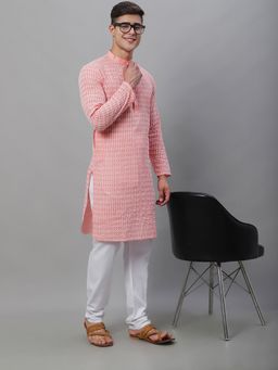 SOJANYA - Pure Cotton Embroidered Peach Kurta with Churidar