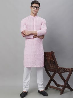 SOJANYA - Pure Cotton Embroidered Pink Kurta with Churidar