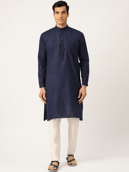 SOJANYA - Pure Cotton Navy Blue Solid Kurta and Churidar