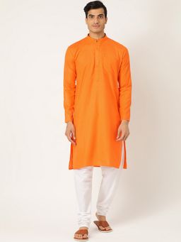 SOJANYA - Pure Cotton Orange Solid Kurta and Churidar