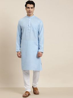 SOJANYA - Pure Cotton Blue Solid Kurta and Churidar