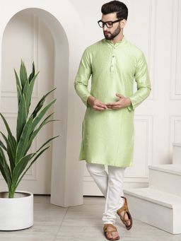 SOJANYA - Silk Blend Green Striped Kurta and Churidar