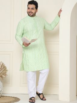 SOJANYA - Silk Blend Sea Green Embroidered Kurta and Pant