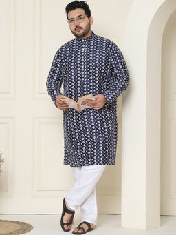 SOJANYA - Silk Blend Navy Blue Embroidered Kurta and Pant