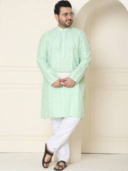SOJANYA - Silk Blend Green Embroidered Kurta and Pant