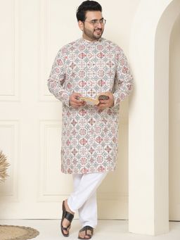 SOJANYA - Cotton Linen Printed White Kurta with Pant
