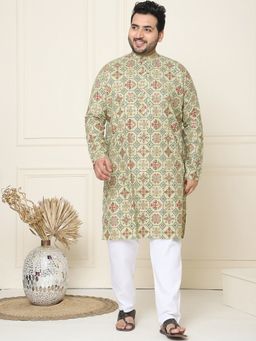 SOJANYA - Cotton Linen Printed Pista Green Kurta with Pant