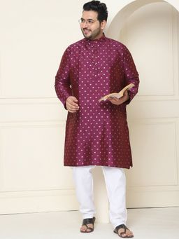 SOJANYA - Silk Blend Wine Kurta and Cotton Pant