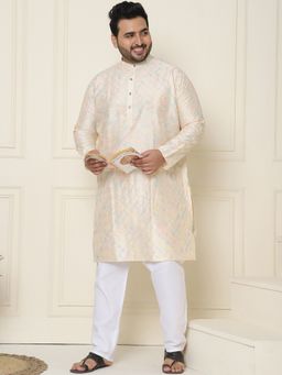 SOJANYA - Silk Blend Embroidered Cream Kurta with Pant