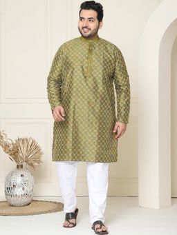 SOJANYA - Silk Blend Embroidered Olive Kurta with Pant