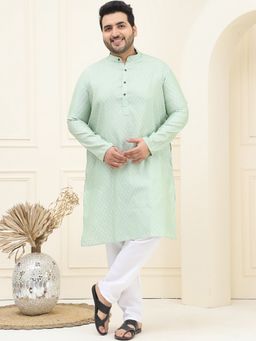 SOJANYA - Jacquard Silk Pista Green Kurta with Pant